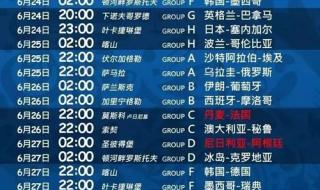 22足球世界杯赛程表